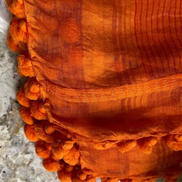 New Roller Rabbit for Gorsuch $200 Orange Silk Cotton Block Print Scarf Wrap NWT - Picture 7 of 15